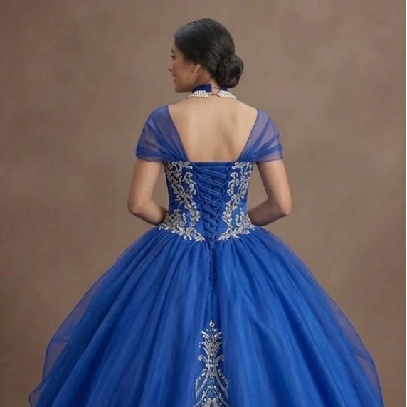 Blue Quinceañera Dress - Cinderella Style Organza Ball Gown - Image 5