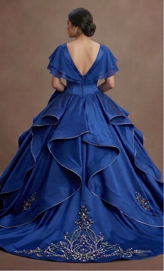 Blue QuinceaƱera Dress - Deep Cobalt Satin Formal Gown - Image 3