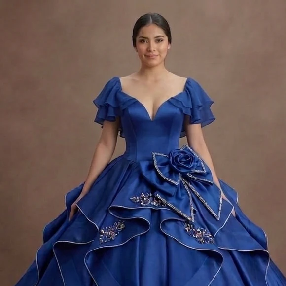 Blue QuinceaƱera Dress - Deep Cobalt Satin Formal Gown - Image 4