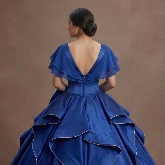 Blue QuinceaƱera Dress - Deep Cobalt Satin Formal Gown - Image 5