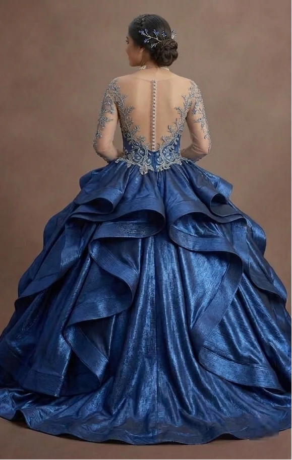 Blue Quinceañera Dress - Metallic Fabric Gala Gown - Image 3