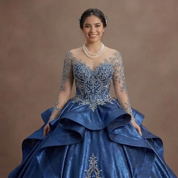Blue Quinceañera Dress - Metallic Fabric Gala Gown - Image 4