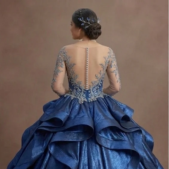 Blue Quinceañera Dress - Metallic Fabric Gala Gown - Image 5