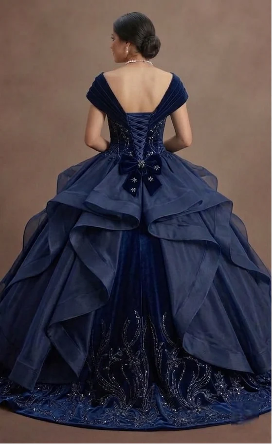 Blue Quinceañera Dress - Navy Velvet Midnight Glamour - Image 3