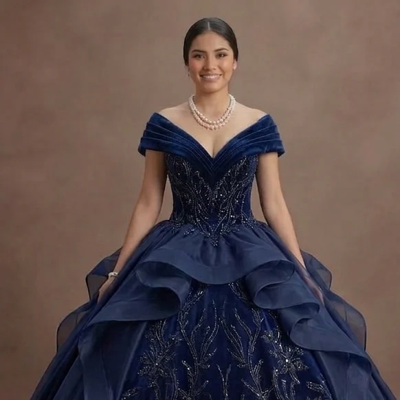 Blue Quinceañera Dress - Navy Velvet Midnight Glamour - Image 4