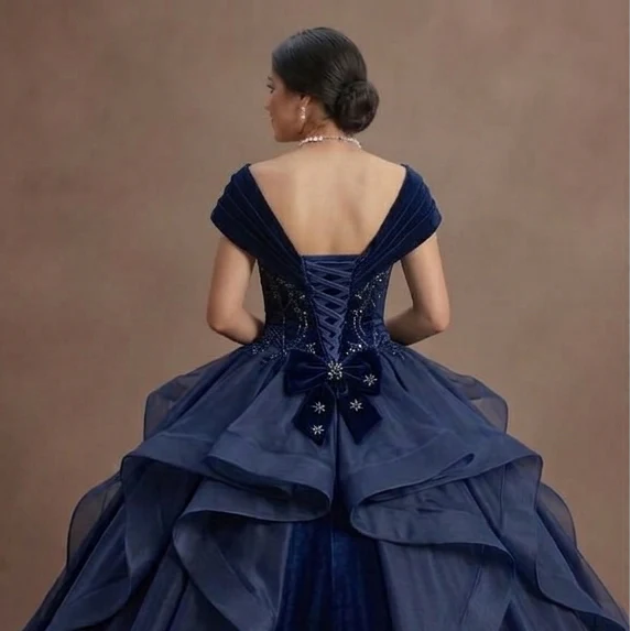 Blue Quinceañera Dress - Navy Velvet Midnight Glamour - Image 5