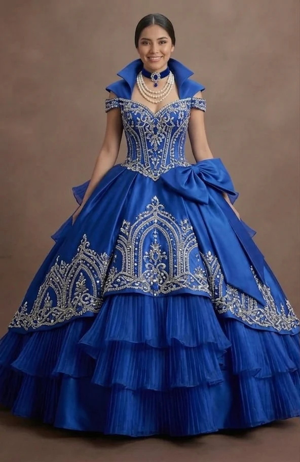 Blue Quinceañera Dress - Royal Blue Satin Majesty Gown - Image 2