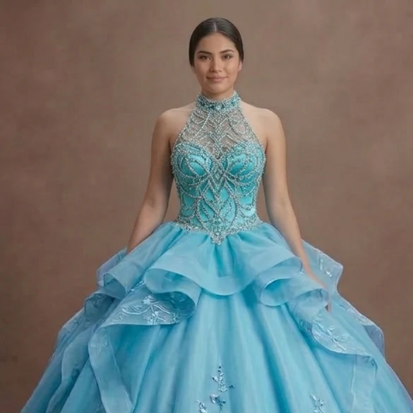 Blue Quinceañera Dress - Turquoise Tulle High-Volume Gown - Image 4