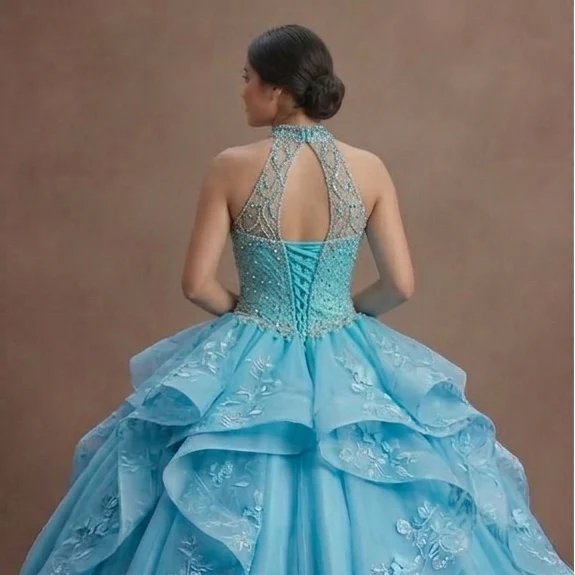 Blue Quinceañera Dress - Turquoise Tulle High-Volume Gown - Image 5