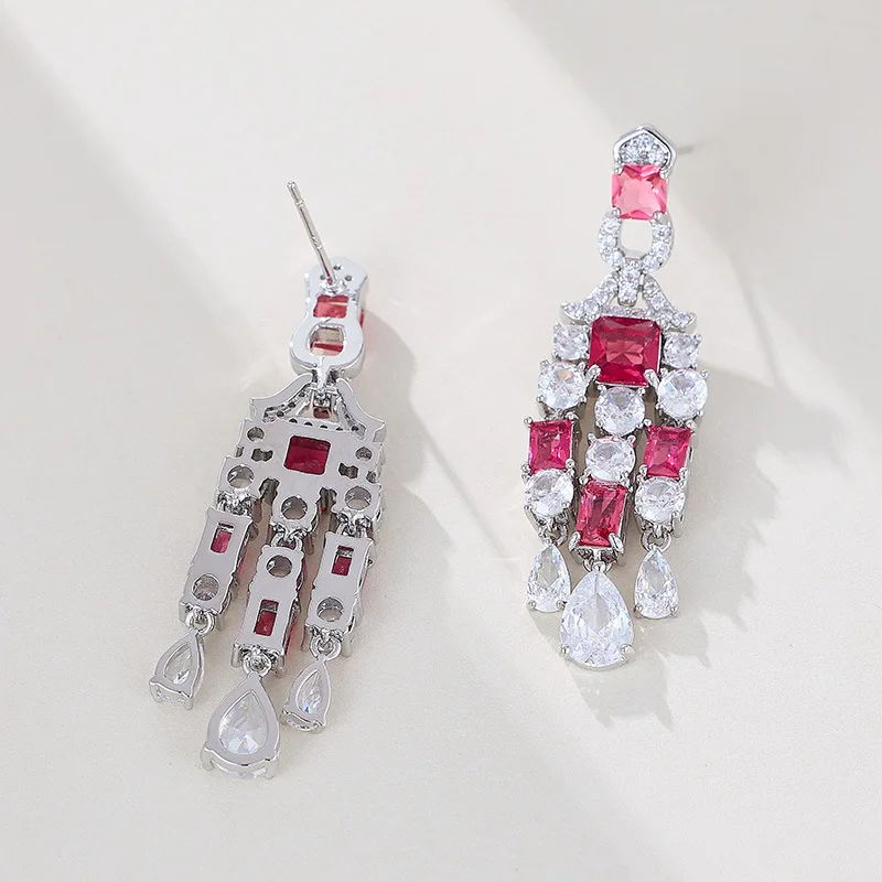 Blue Red AAA Zircon Bridal Earrings Cubic Zirconia Wedding Earring For Women Brides Accessories Dinner Party Dress Jewelry - Image 2