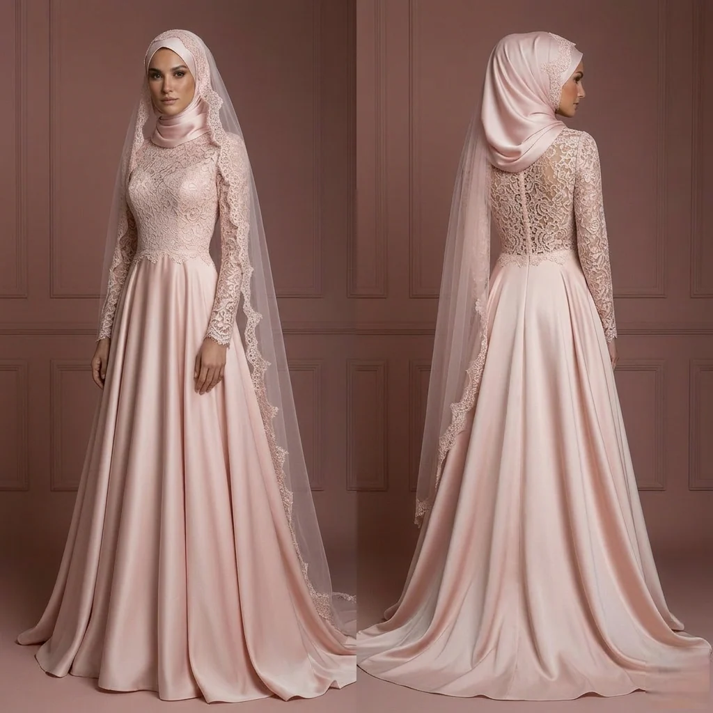 Blush Hijab Wedding Dress Romantic Modest Bridal Style Muslim