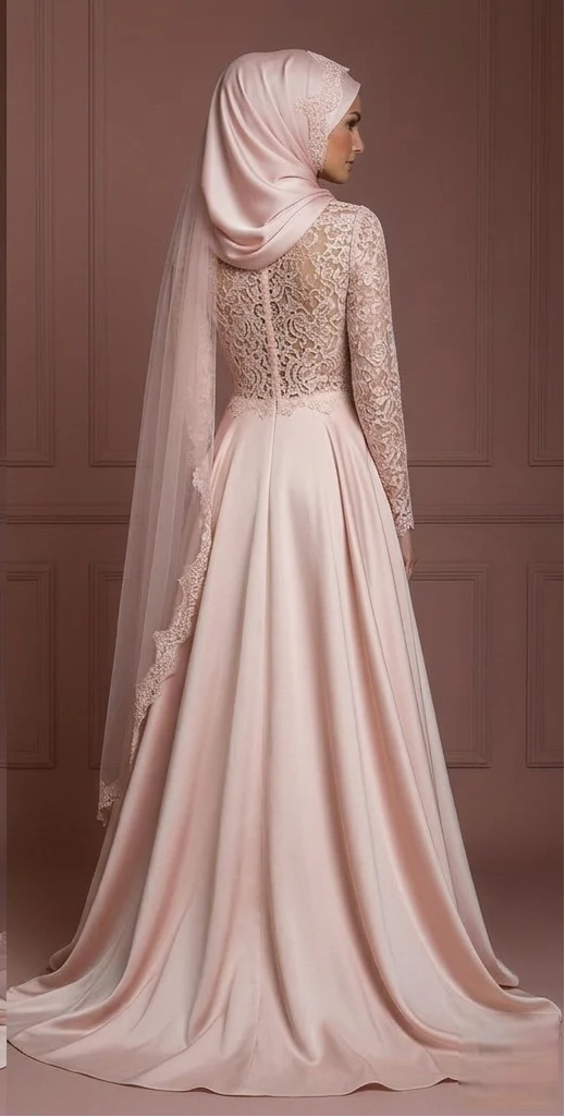 Blush Hijab Wedding Dress Romantic Modest Bridal Style Muslim - Image 3