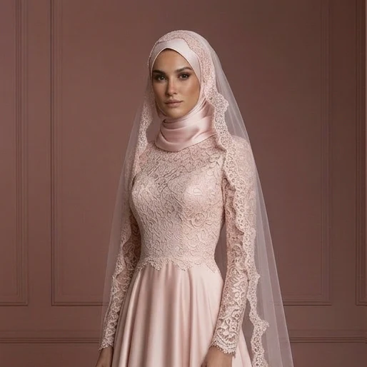 Blush Hijab Wedding Dress Romantic Modest Bridal Style Muslim - Image 4