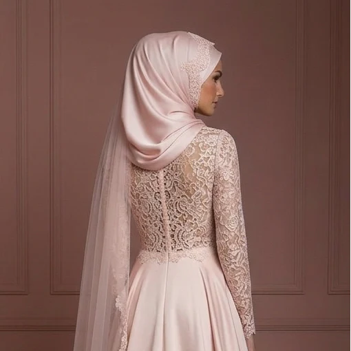 Blush Hijab Wedding Dress Romantic Modest Bridal Style Muslim - Image 5