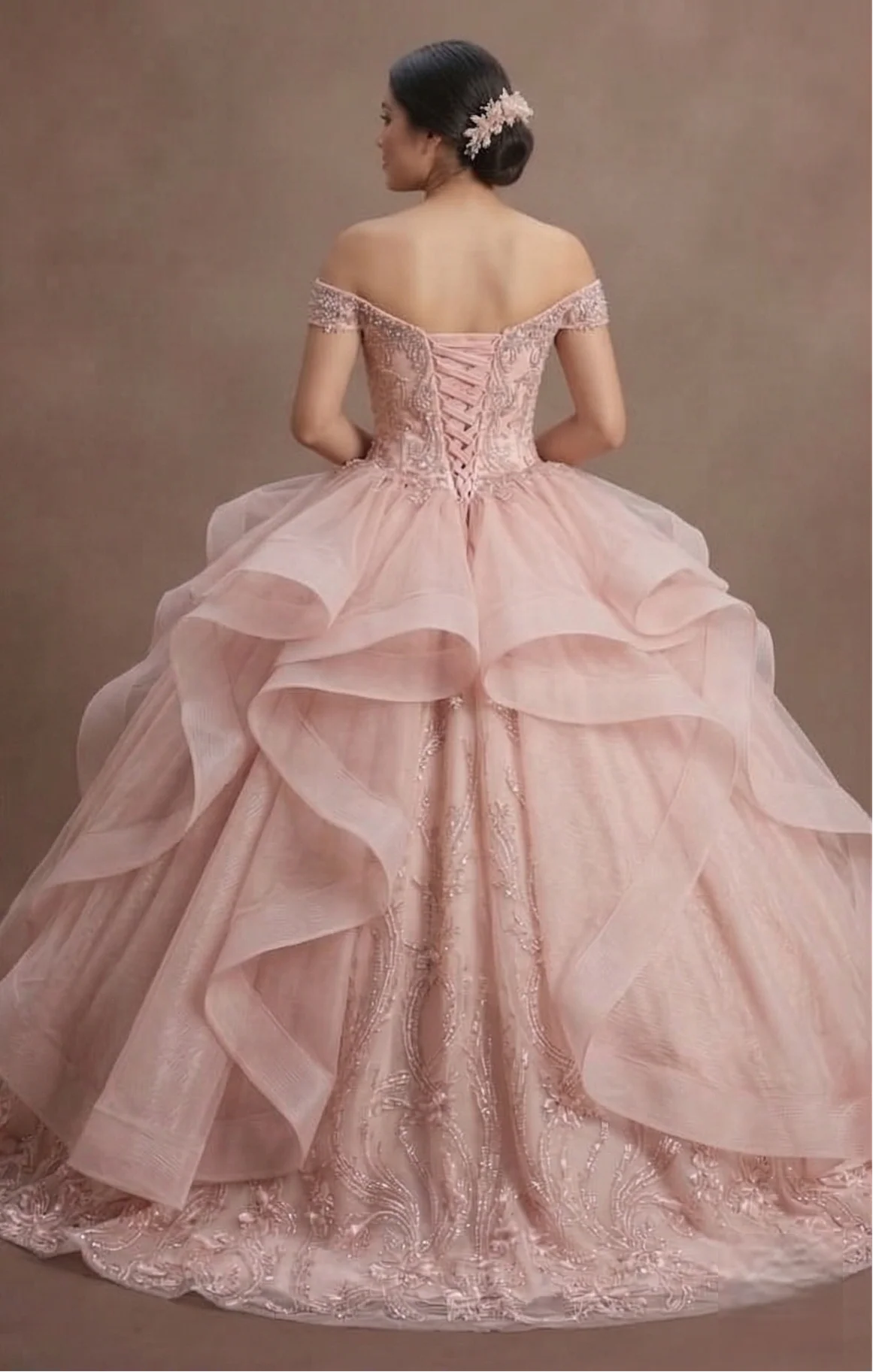Blush Pink Tulle Ball Gown Quinceañera Dress for Princess-Themed Celebration - Image 3