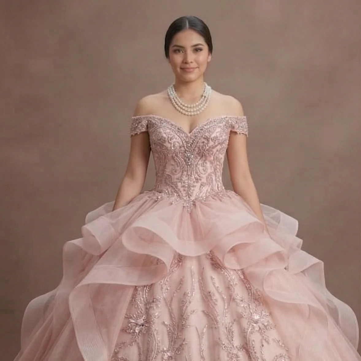 Blush Pink Tulle Ball Gown Quinceañera Dress for Princess-Themed Celebration - Image 4