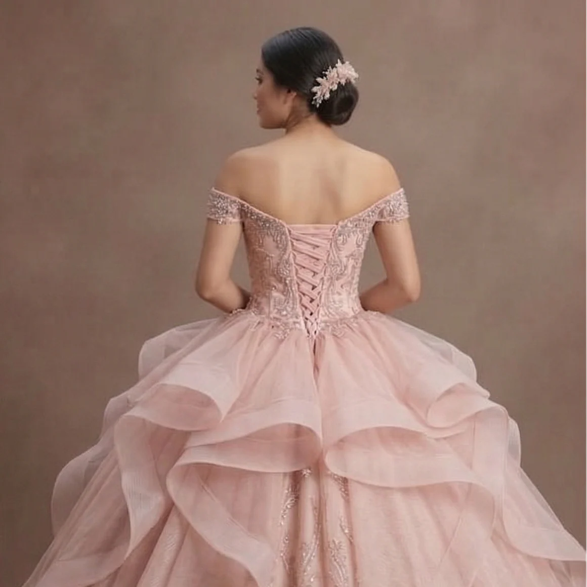 Blush Pink Tulle Ball Gown Quinceañera Dress for Princess-Themed Celebration - Image 5