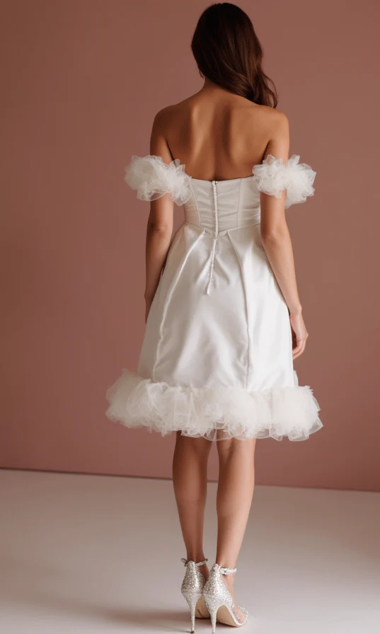 Bohemian White Mini Short Wedding Dress with a Flowing Tulle Skirt for an Ethereal Look - Image 3