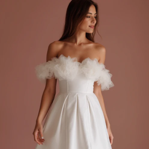 Bohemian White Mini Short Wedding Dress with a Flowing Tulle Skirt for an Ethereal Look - Image 4