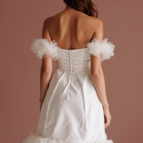 Bohemian White Mini Short Wedding Dress with a Flowing Tulle Skirt for an Ethereal Look - Image 5