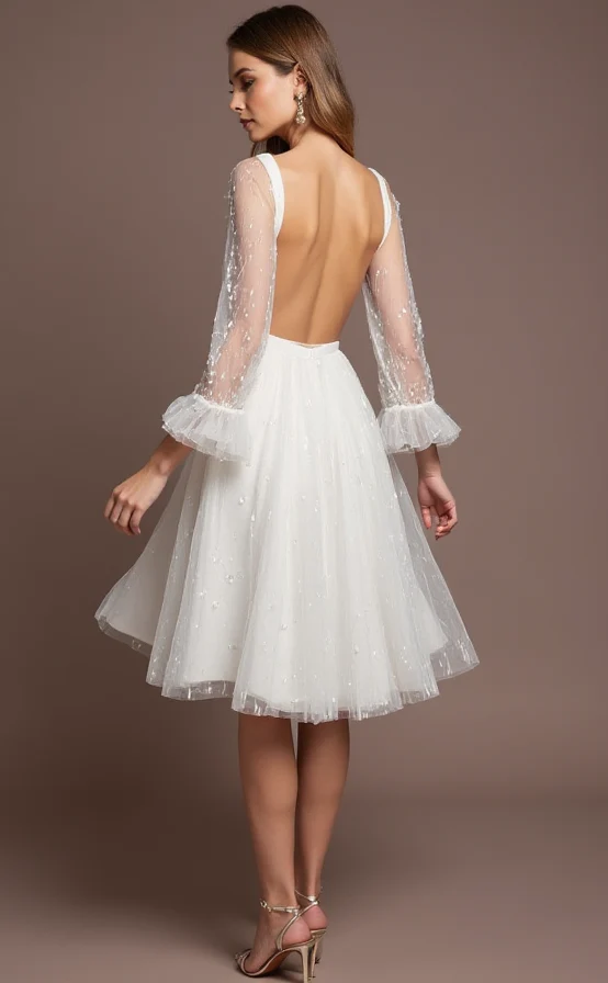 Bohemian White Mini Short Wedding Dress with a Relaxed Fit for Effortless Bridal Style - Image 3