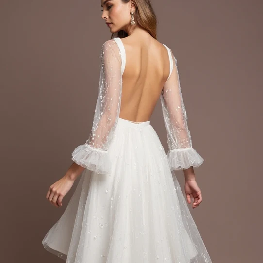 Bohemian White Mini Short Wedding Dress with a Relaxed Fit for Effortless Bridal Style - Image 5
