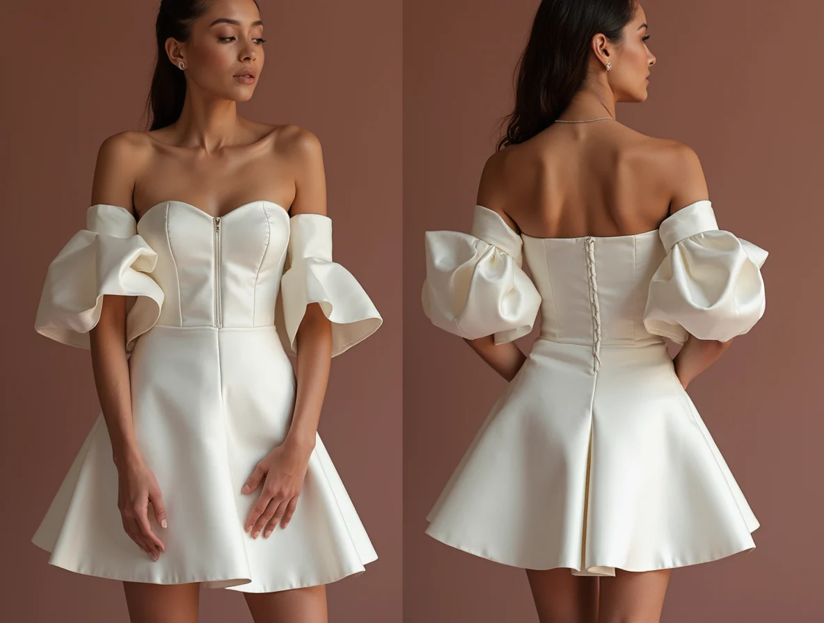 Bohemian White Mini Short Wedding Dress with Flowy Sleeves for a Relaxed and Elegant Look