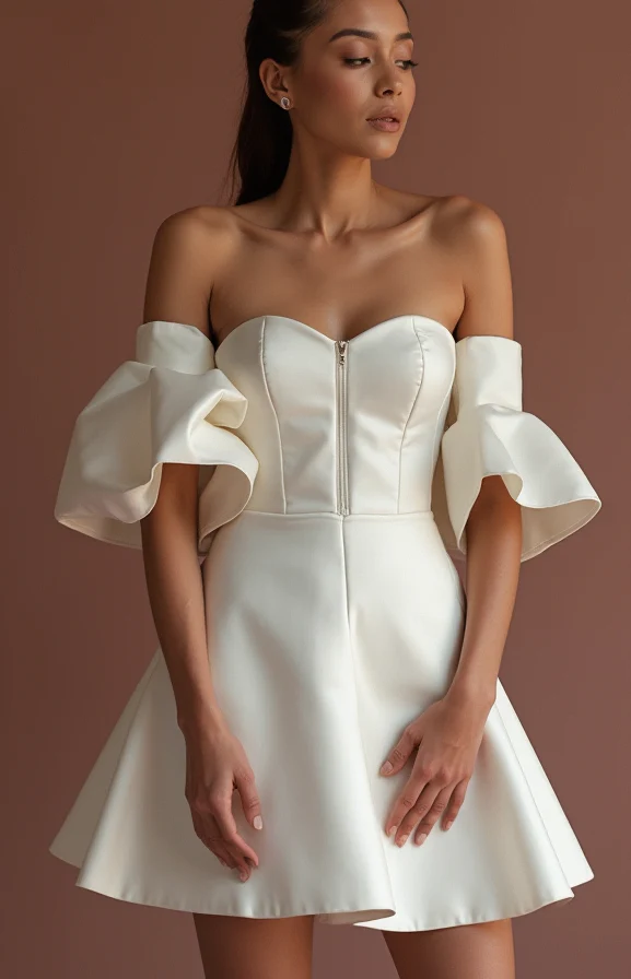 Bohemian White Mini Short Wedding Dress with Flowy Sleeves for a Relaxed and Elegant Look - Image 2