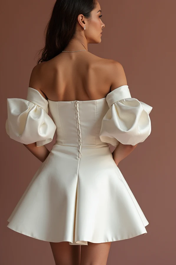 Bohemian White Mini Short Wedding Dress with Flowy Sleeves for a Relaxed and Elegant Look - Image 3