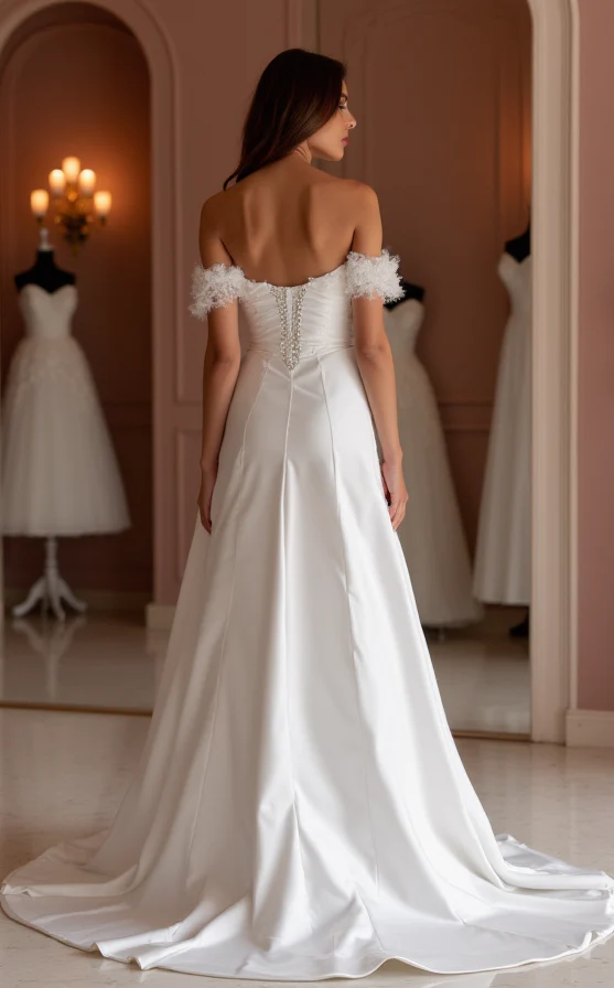 Boho White A-Line Bridal Gown with Lace Sleeves and Flowing Chiffon Skirt - Image 3