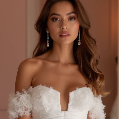 Boho White A-Line Bridal Gown with Lace Sleeves and Flowing Chiffon Skirt - Image 4