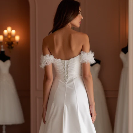Boho White A-Line Bridal Gown with Lace Sleeves and Flowing Chiffon Skirt - Image 5