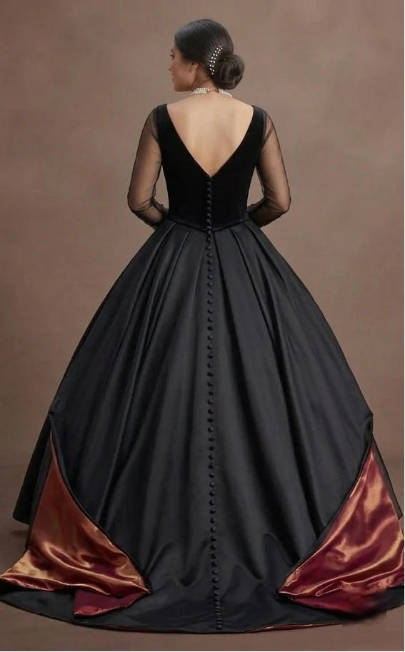 Bold Black Quinceañera Dress with Contrast Color Lining - Image 3