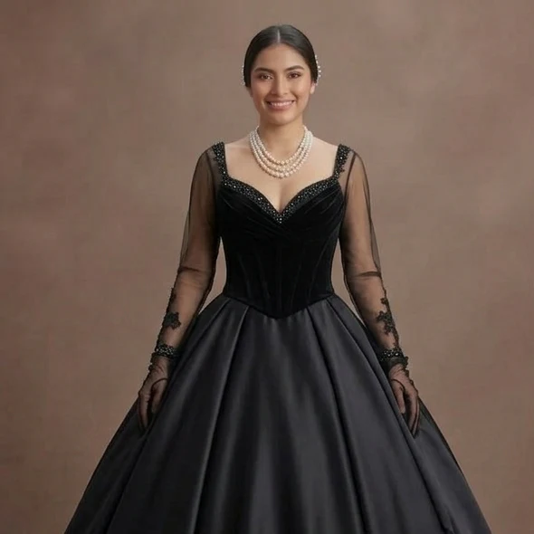 Bold Black Quinceañera Dress with Contrast Color Lining - Image 4