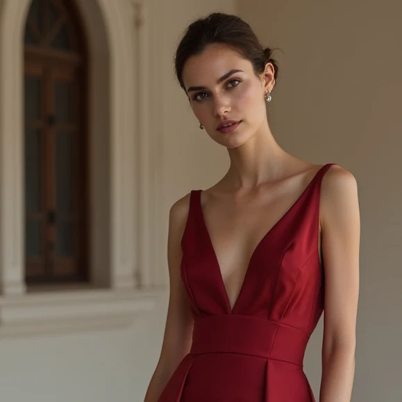 Bold Red Evening Dress & Prom Dress with Glitter Mesh and Sculpted Silhouette - Image 4