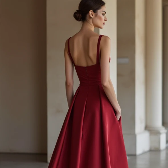 Bold Red Evening Dress & Prom Dress with Glitter Mesh and Sculpted Silhouette - Image 5