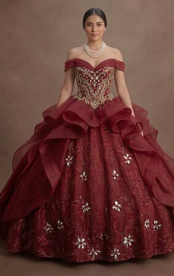 Bold Red Quinceañera Dress Crystal Embellished Luxury Wear - Image 2