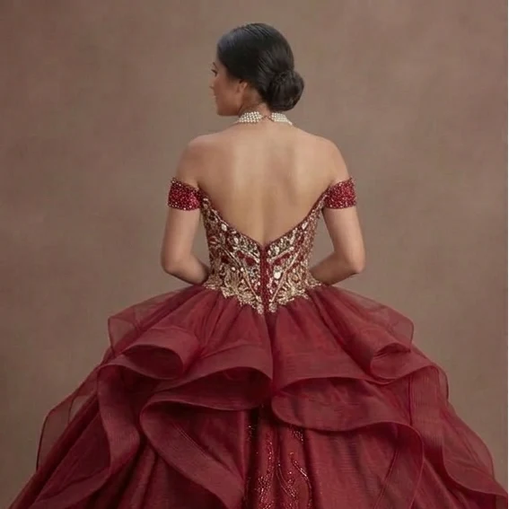Bold Red Quinceañera Dress Crystal Embellished Luxury Wear - Image 5