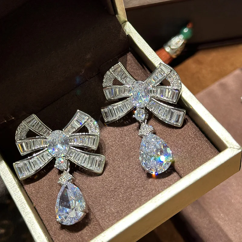 Bowknot AAA Zircon Bridal Earrings Cubic Zirconia Wedding Earring For Brides Bridesmaids Accessories Women Prom Jewelry - Image 2