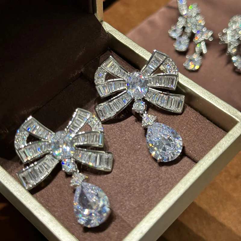 Bowknot AAA Zircon Bridal Earrings Cubic Zirconia Wedding Earring For Brides Bridesmaids Accessories Women Prom Jewelry - Image 3