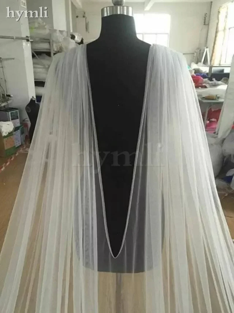 Bridal Cape Veil , Wedding Veil , Lace Applique Wedding Cloak Shoulder Veil 118" Long * 110" Wide in White ,Off-White ,Ivory - Image 2