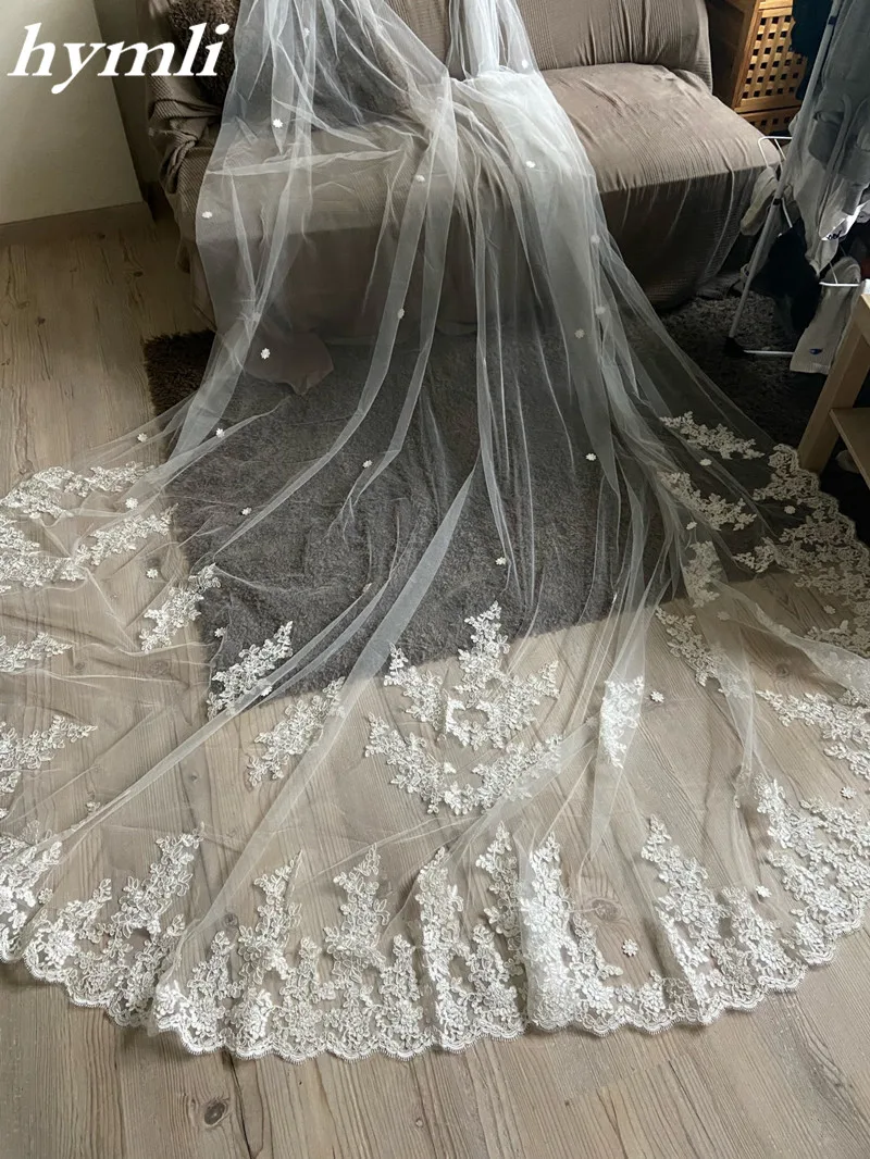 Bridal Cape Veil , Wedding Veil , Lace Applique Wedding Cloak Shoulder Veil 118" Long * 110" Wide in White ,Off-White ,Ivory - Image 4