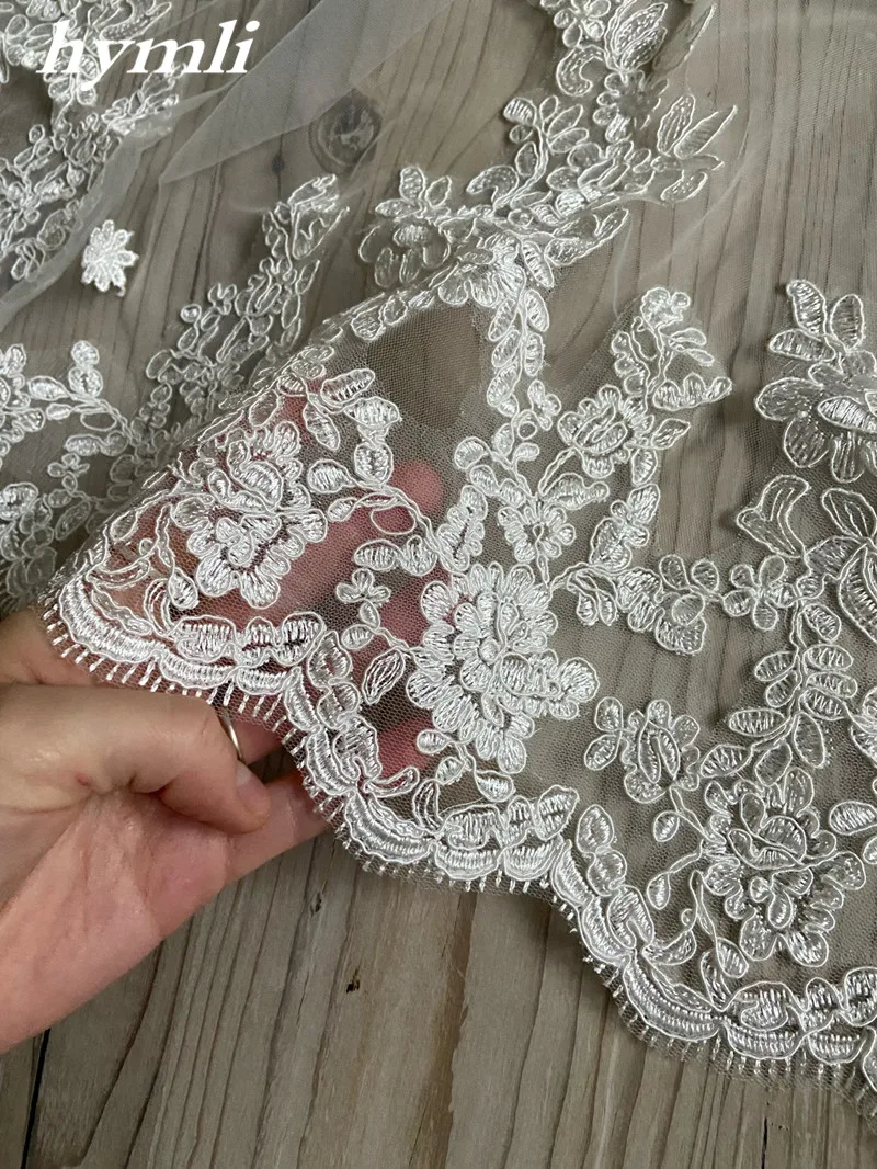 Bridal Cape Veil , Wedding Veil , Lace Applique Wedding Cloak Shoulder Veil 118" Long * 110" Wide in White ,Off-White ,Ivory - Image 5