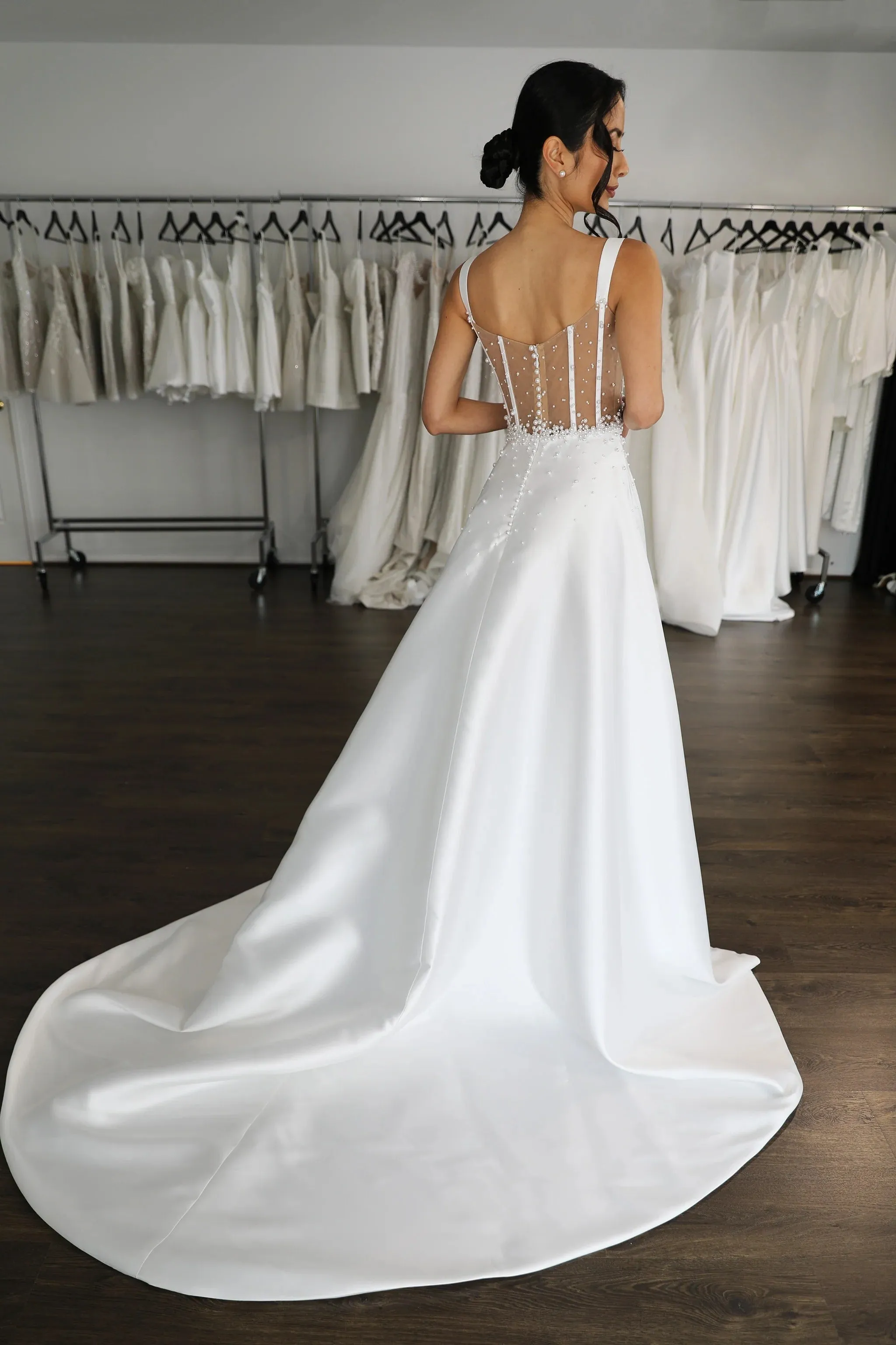 Curved Sweetheart U-Style Neckline Wedding Dress Bow Court Train Dress Satin Bridal Gown Skirt Vestido De Novia - Image 5