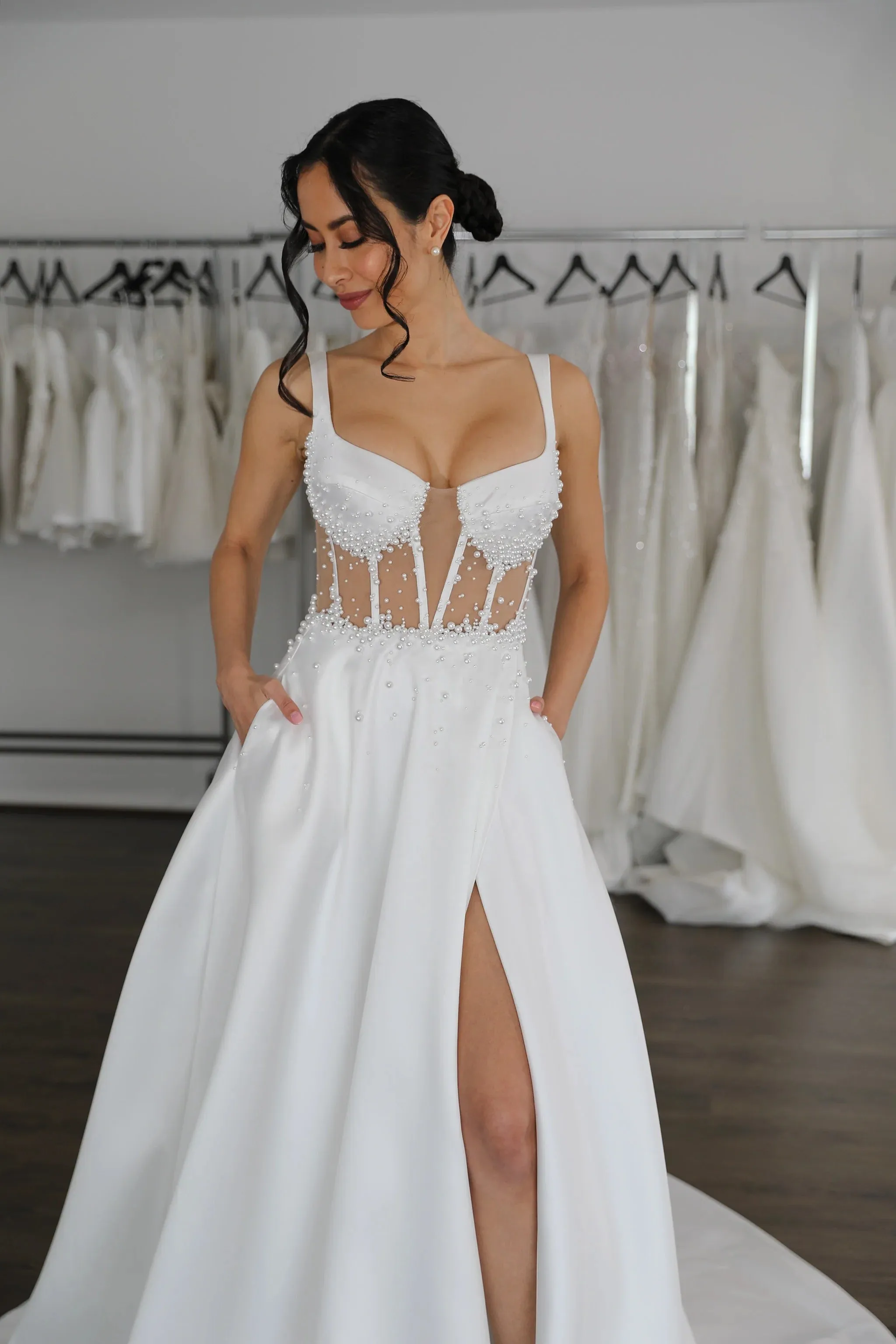 Curved Sweetheart U-Style Neckline Wedding Dress Bow Court Train Dress Satin Bridal Gown Skirt Vestido De Novia - Image 7