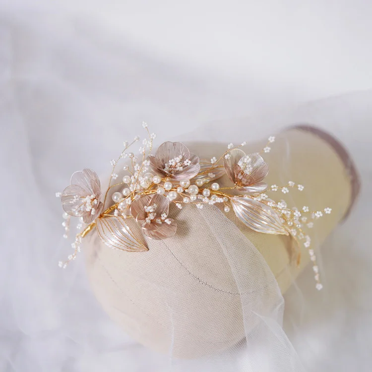 Bridal Hair Accessories Gold Color Headband Headpiece Pearl Hairband For Women Bride Flower Leaf Headdress Crown Wedding Jewelry - Image 6