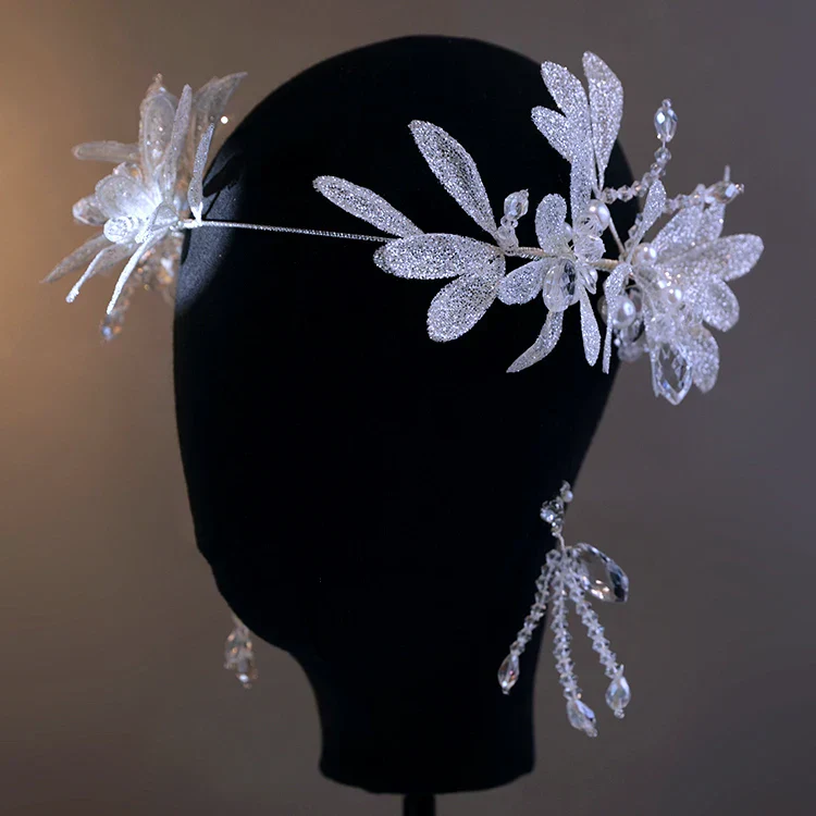 Bridal Hair Jewelry Flower Headband Hairband Silver Color Headpiece Crown For Bride Women Headdress Headwear Wedding Accessories - Image 6