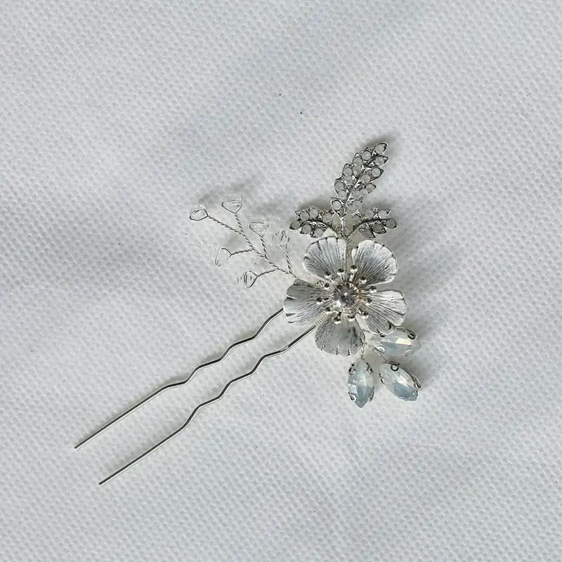Bridal Hair Jewelry Flower Leaf Hair Combs Silver Color Head Pieces Rhinestones Hairpins For Women Brides Wedding Accessories - Image 4