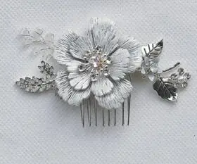 Bridal Hair Jewelry Flower Leaf Hair Combs Silver Color Head Pieces Rhinestones Hairpins For Women Brides Wedding Accessories - Image 5