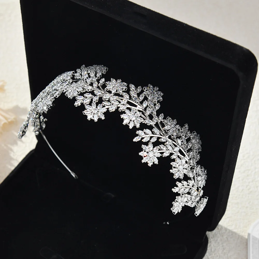Bridal Hair Jewelry Flower Zirconia Tiaras and Crowns AAA Zircon Diadem For Brides Women Headpiece Headband Wedding Accessories - Image 5